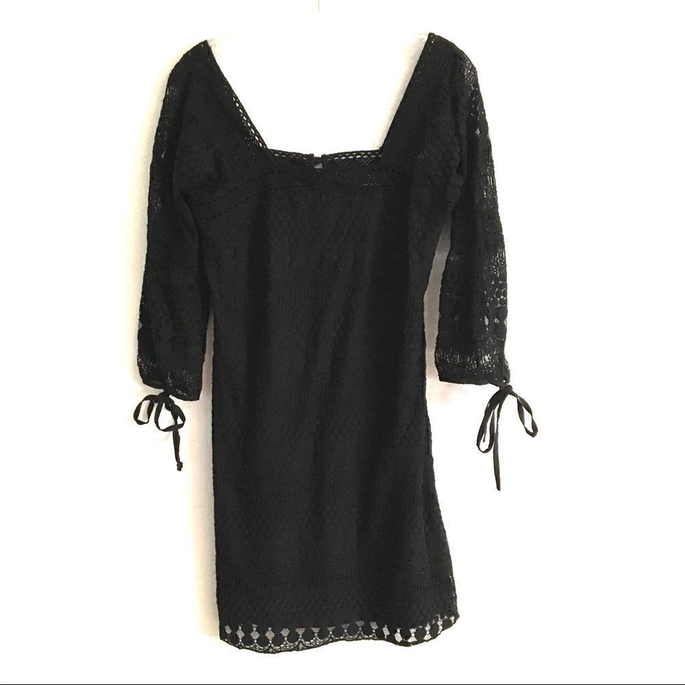 ‎Solitaire Ravi Khosla black BoHo crocheted dress S